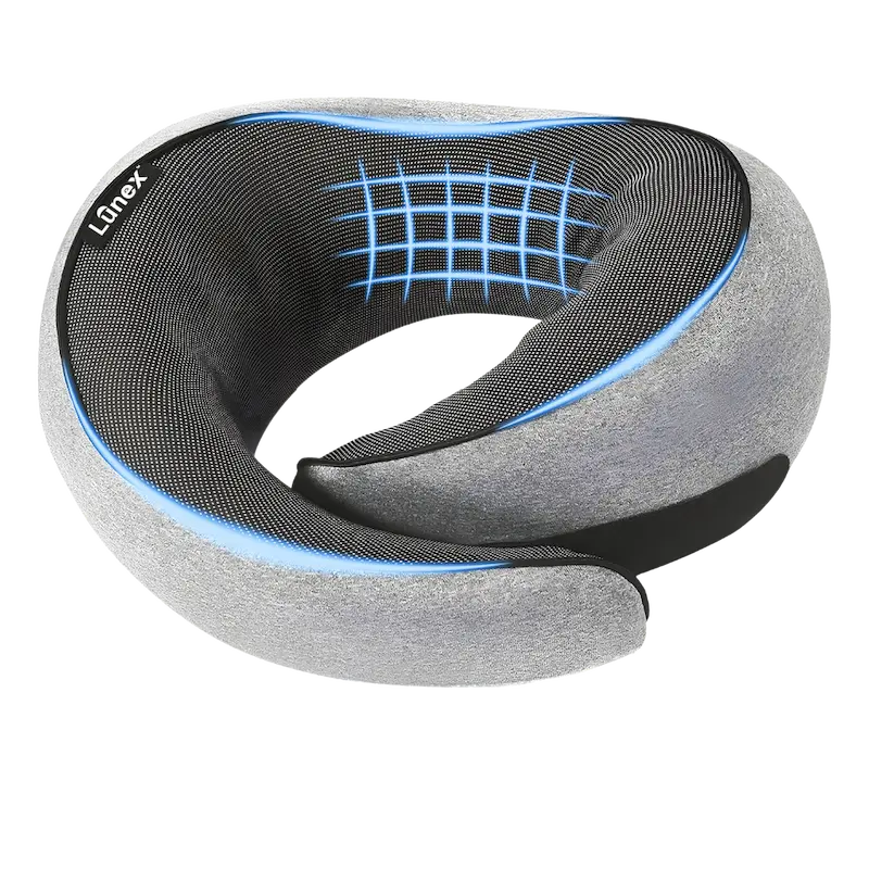 Lunex Travel Neck Pillow with memory foam support for comfortable sleep on flights and trains