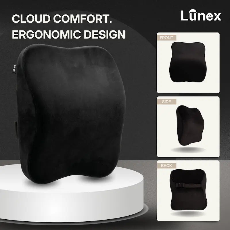 Lunex Car Neck Rest Pillow with memory foam support attached to car seat headrest