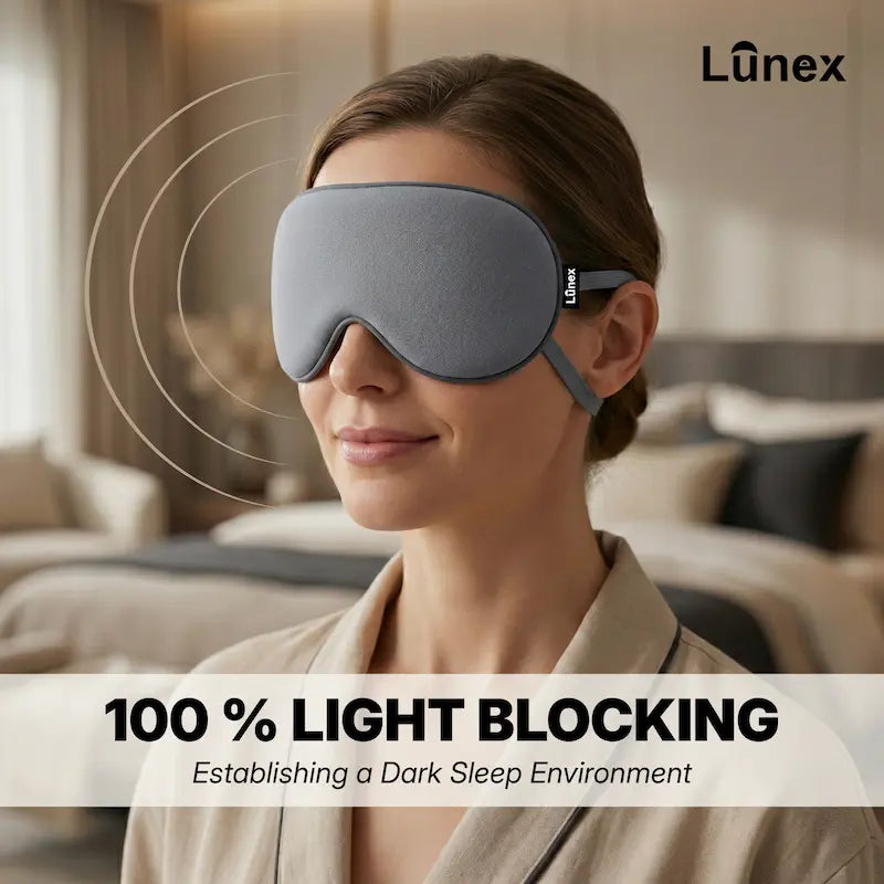 Lunex Premium Sleep Mask with 100% light blocking for deep sleep and travel