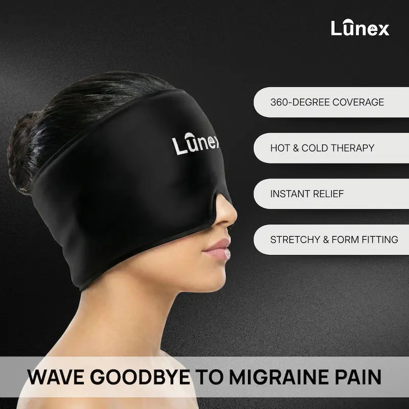 Lunex Migraine Relief Cap with hot and cold gel therapy for headache relief