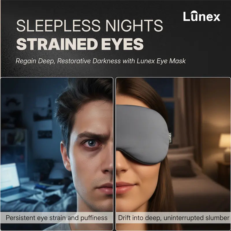 Lunex Premium Sleep Mask with 100% light blocking for deep sleep and travel