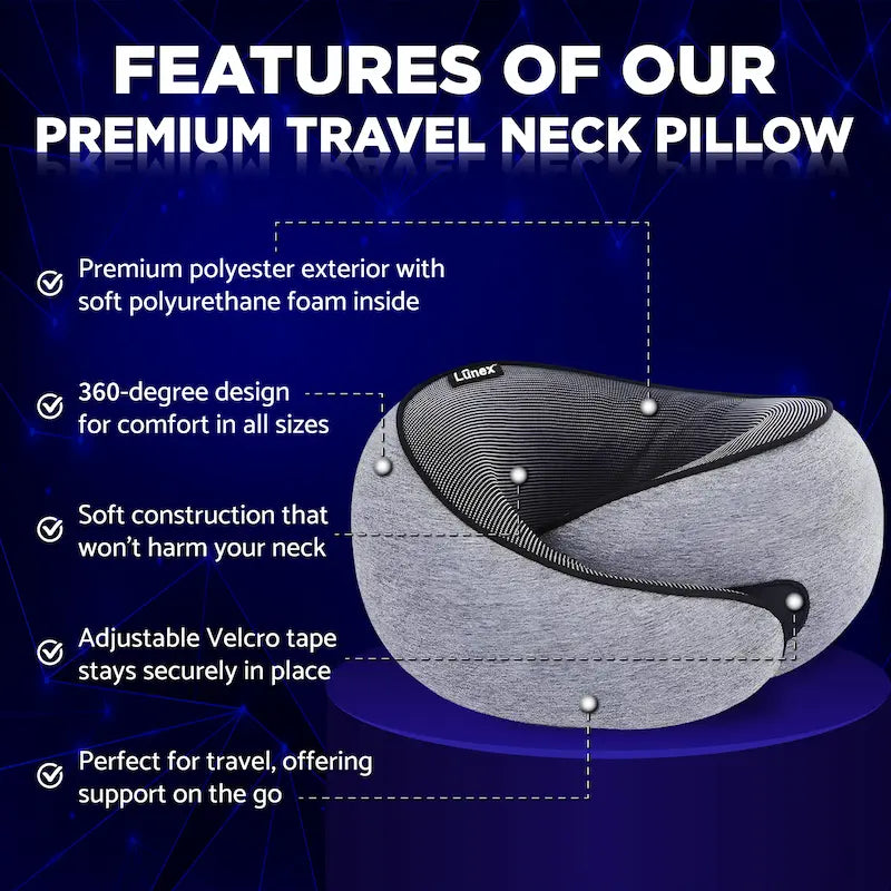 Lunex Travel Neck Pillow with memory foam support for comfortable sleep on flights and trains