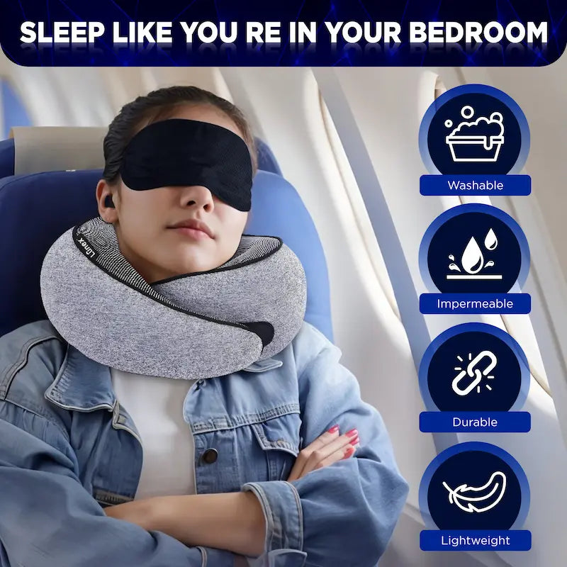 Lunex Travel Neck Pillow with memory foam support for comfortable sleep on flights and trains